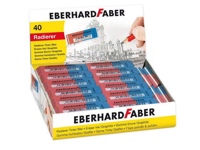 Gum Eberhard Faber inkt/potlood rood/blauw display à 40 stuks