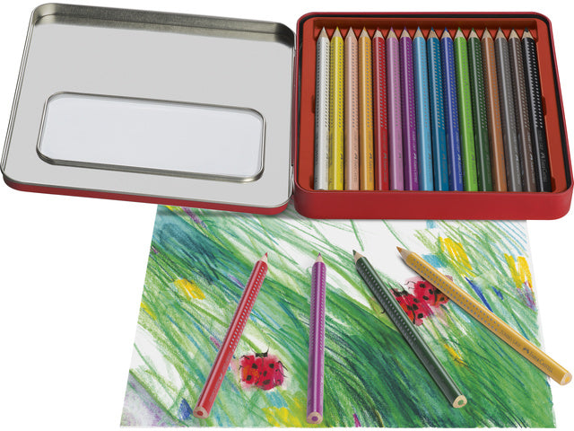 Kleurpotlood Faber-Castell Jumbo GRIP etui met 16 stuks assorti
