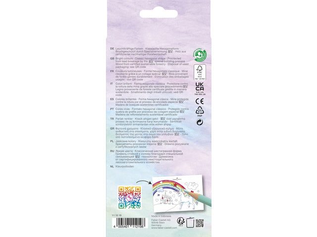Kleurpotlood Faber-Castell Unicorn zeskantig 10 stuks Kleuren+3 pastelkleuren in kartonnen etui