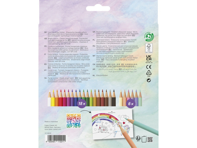 Kleurpotlood Faber-Castell Unicorn zeskantig 18 stuks Kleuren+6 pastelkleuren in kartonnen etui