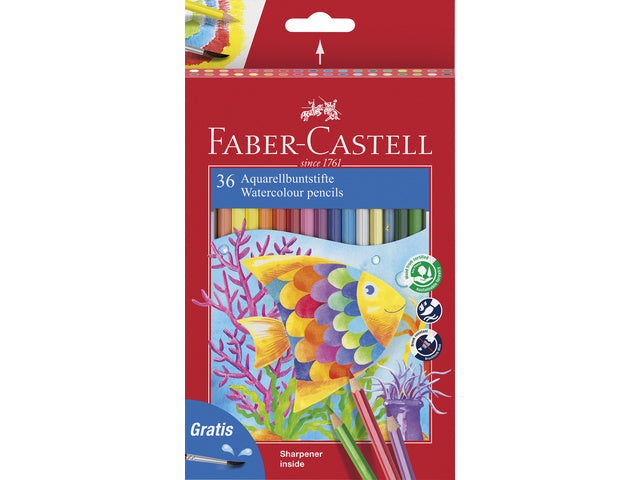 Aquarelpotlood Faber-Castell kinder etui 36 stuks met slijper en penseel