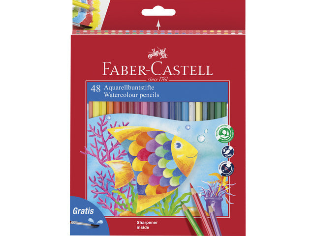Aquarelpotlood Faber-Castell kinder etui 48 stuks met slijper en penseel