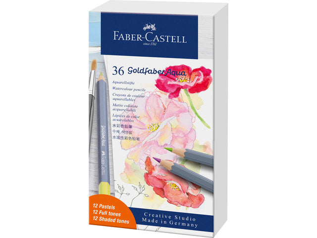 Aquarelpotlood Faber-Castell Goldfaber blik a 36st. Pastel+standaard. kleuren Creatieve Studio