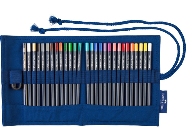 Roletui met 27 Goldfaber kleurpotloden, 1 puntenslijper en 1 Goldfaber potlood 4B