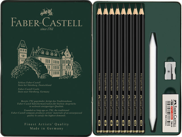 Grafietpotlood Faber-Castell Pitt Mat Etui Set 11 Stück