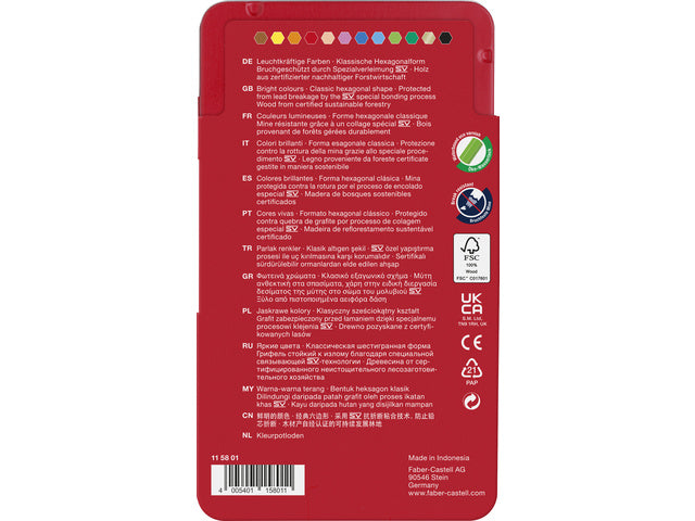 Kleurpotlood Faber-Castell Castle zeskantig metalen etui met 12 stuks