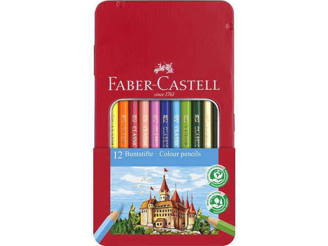 Kleurpotlood Faber-Castell Castle zeskantig metalen etui met 12 stuks