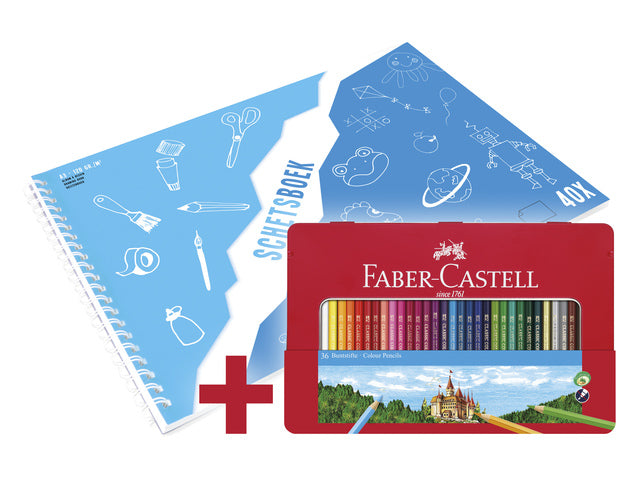 Kleurpotlood Faber-Castell Castle zeskantig 36 stuks in metalen blik + gratis A3 Kangaro schetsboek