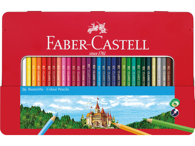 Kleurpotlood Faber-Castell Castle zeskantig 36 stuks in metalen blik + gratis A3 Kangaro schetsboek