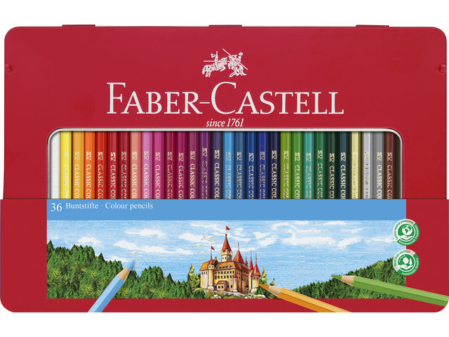 Kleurpotlood Faber-Castell Castle zeskantig metalen etui met 36 stuks