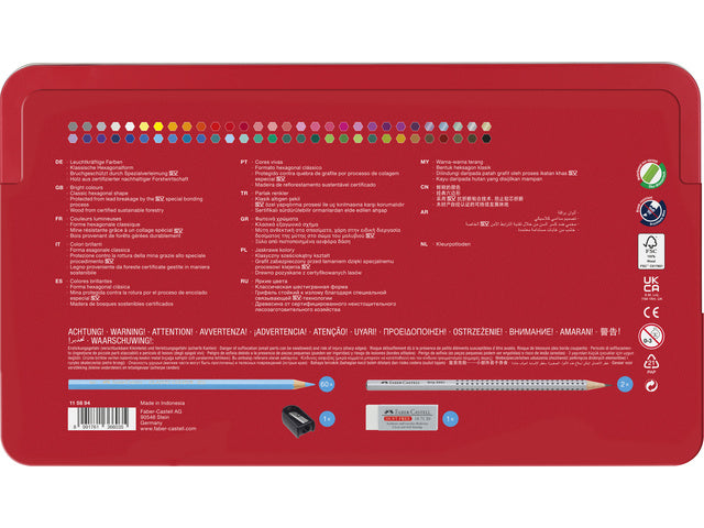 Kleurpotlood Faber-Castell Castle zeskantig metalen etui 60 stuks met accessoires