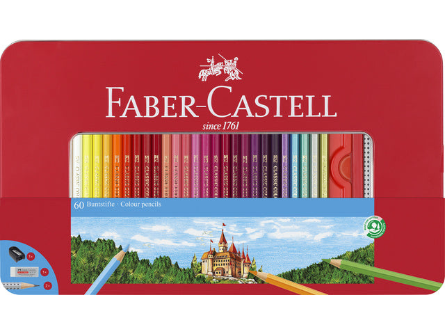 Kleurpotlood Faber-Castell Castle zeskantig metalen etui 60 stuks met accessoires