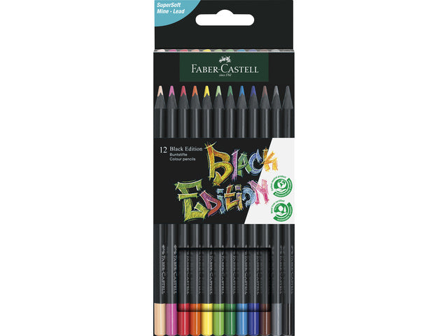 Kleurpotloden Faber-Castell Black Edition im Kartonetui mit 12 Stück