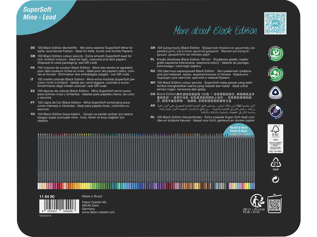 Farbenfrohes Faber-Castell Black Edition 100 Stück im Blikeetui