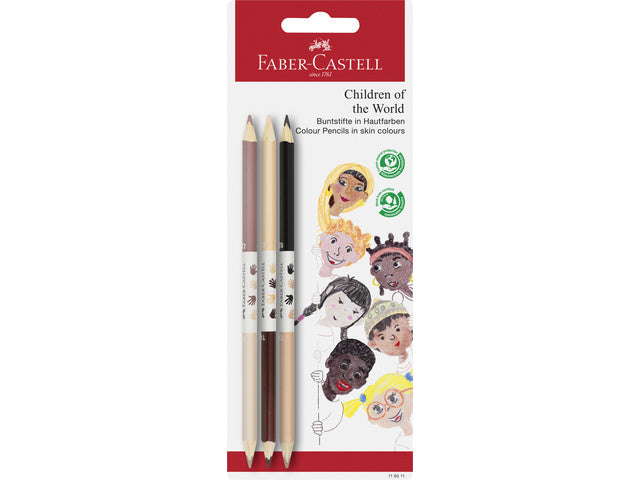 Kleurpotlood Faber-Castell Children of the World 3 Bicolor huidskleurtint potloden 3-kantig