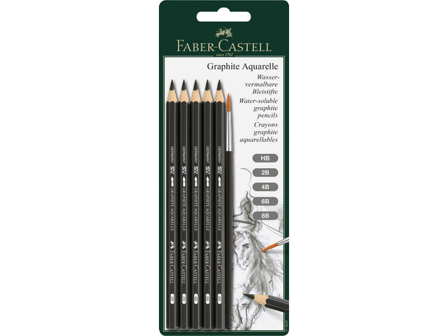 Aquarelpotlood Faber-Castell Grafiet blister 5 stuks + penseel
