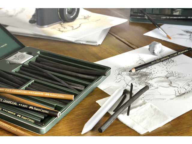 Houtskool Faber-Castell Pitt Monochrome geperst 3 stuks op blister