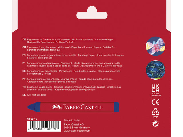 Waskrijt Faber-Castell driehoek etui à 12 stuks.