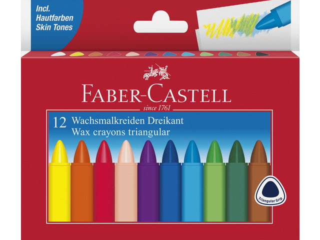 Waskrijt Faber-Castell driehoek etui à 12 stuks.