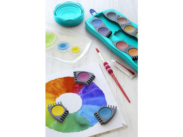 Waterverfdoos Faber-Castell 12 kleuren +1 tube wit Connector turquoise