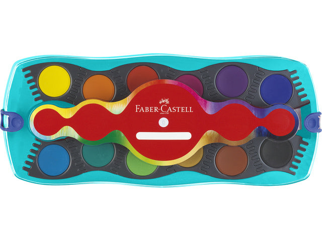 Waterverfdoos Faber-Castell 12 kleuren +1 tube wit Connector turquoise