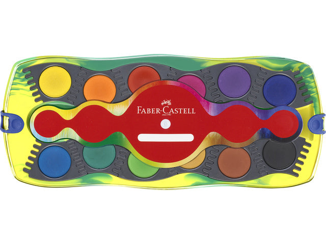 Waterverfdoos Faber-Castell Connector 12 kleuren + 1 tube glow in the dark glitter Dino