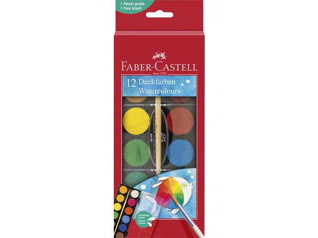Waterverfdoos Faber-Castell 12 kleuren (diameter 30cm) incl. penseel