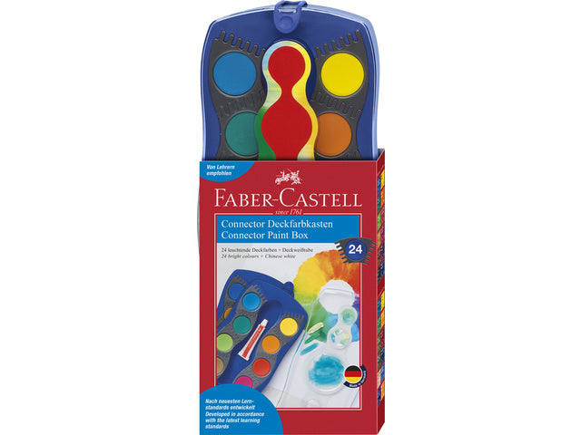 Waterverfdoos Faber-Castell 24 kleuren +1 tube wit Connector Blauw