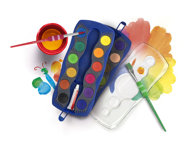 Waterverfdoos Faber-Castell 24 kleuren +1 tube wit Connector Blauw