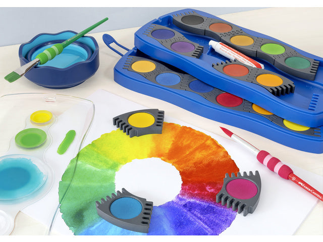 Waterverfdoos Faber-Castell 24 kleuren +1 tube wit Connector Blauw