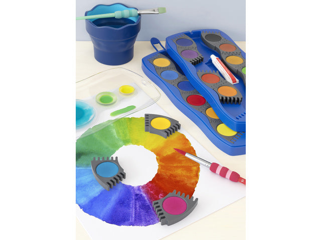 Waterverfdoos Faber-Castell 24 kleuren +1 tube wit Connector Blauw