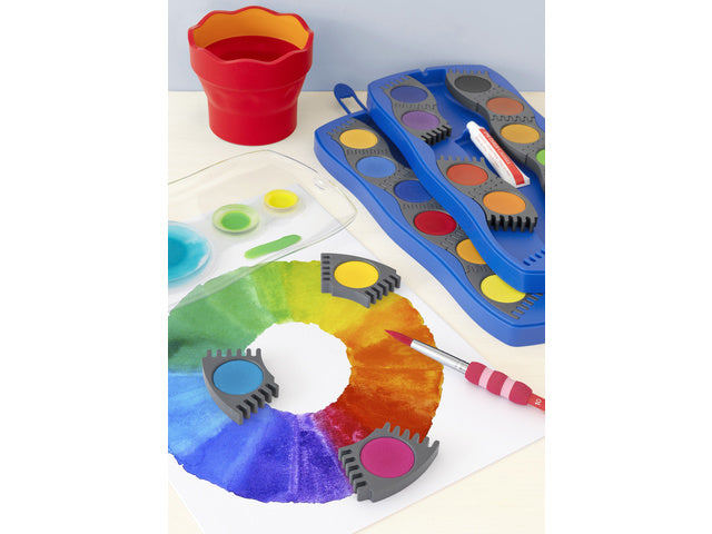 Waterverfdoos Faber-Castell 24 kleuren +1 tube wit Connector Blauw