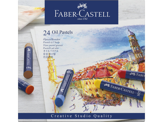 Oliepastels Faber-Castell Creative Studio-Etui mit 24 Stück.