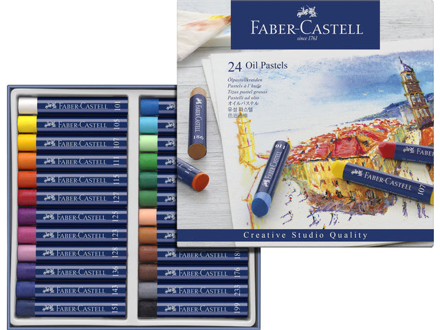 Oliepastels Faber-Castell Creative Studio-Etui mit 24 Stück.