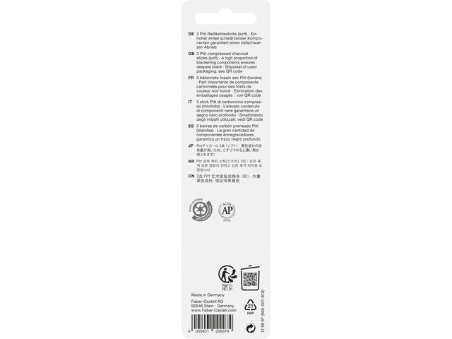 Houtskool Faber-Castell Pitt Monochroom geperst S 3 st. blaar