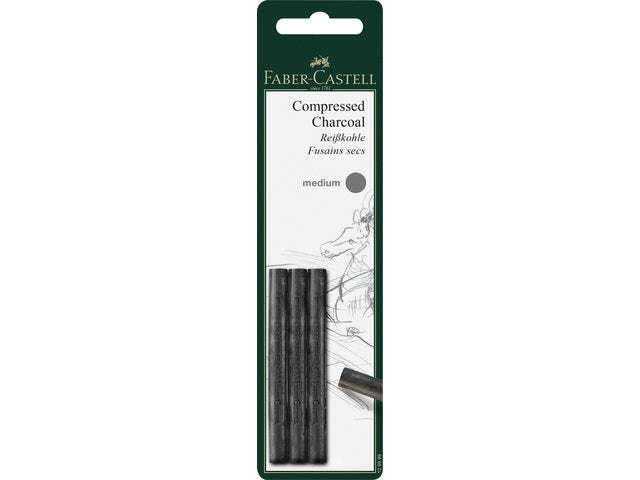 Houtskool Faber-Castell Pitt Monochroom geperst M 3 stuks blister