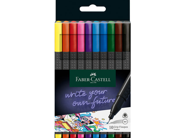 fineliner Faber-Castell GRIP 0,4mm etui a 10 stuks assorti