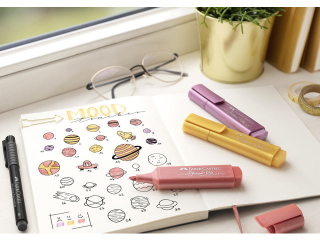 Tekstmarker Faber-Castell metallic etui 4 delig