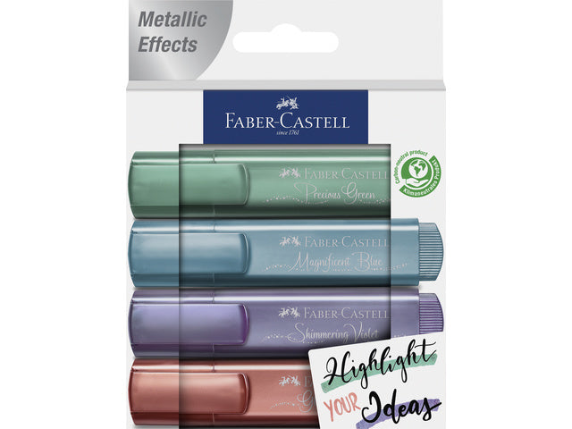 Tekstmarker Faber-Castell metallic etui 4 delig