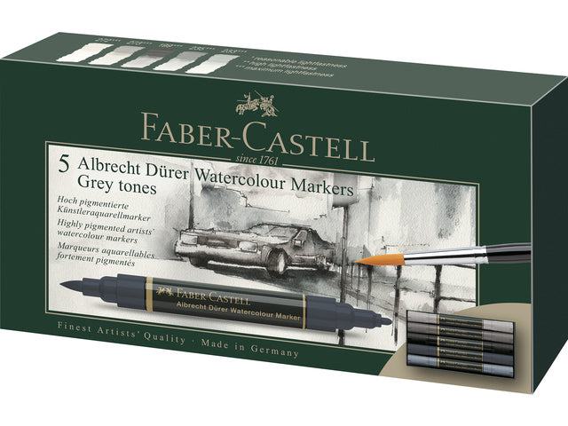Aquarelmarker Faber-Castell Albrecht Dürer, doos á 5 stuks Grijstinten