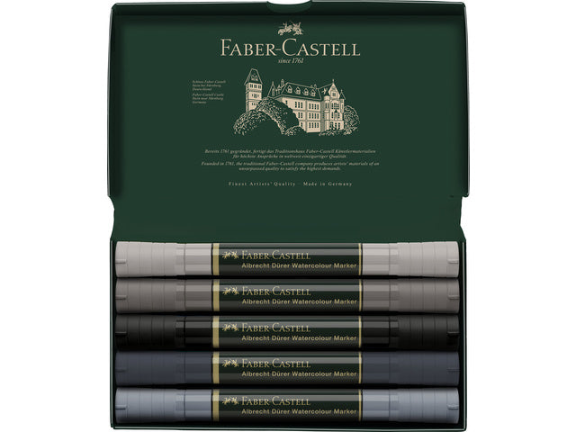 Aquarelmarker Faber-Castell Albrecht Dürer, doos á 5 stuks Grijstinten