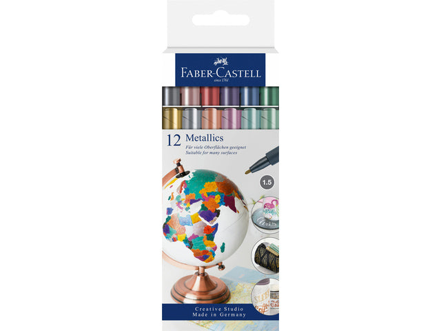 Marker Faber-Castell Metallic kleur assorti 12 stuks in etui