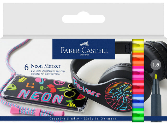 Markers Faber-Castell Neonkleur assorti 6 stuks in etui.