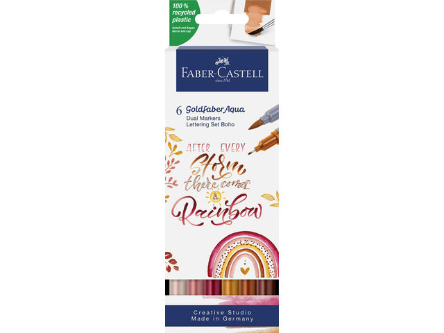 Duo aquarelmarker Faber-Castell Goldfaber etui 6 stuks BoHo beletteringset kleur nrs: 116, 183, 187, 195, 227, 283