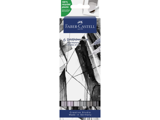 Duo aquarelmarker Faber-Castell Goldfaber etui 6 stuks Grijstinten