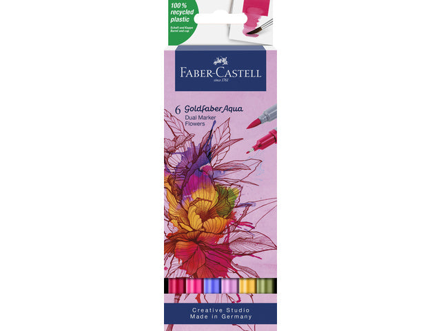 Duo aquarelmarker Faber-Castell Goldfaber etui 6 stuks Bloemen