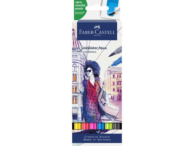 Duo aquarelmarker Faber-Castell Goldfaber etui 6 stuks