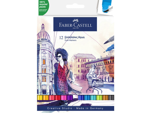 Duo aquarelmarker Faber-Castell Goldfaber etui 12 stuks