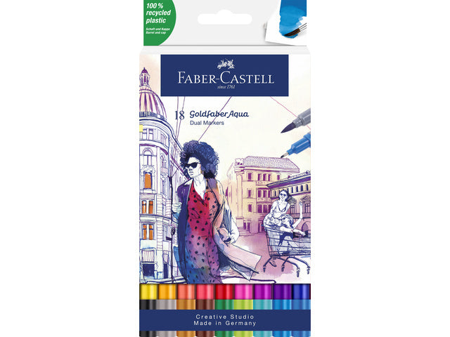 Duo aquarelmarker Faber-Castell Goldfaber etui 18 stuks