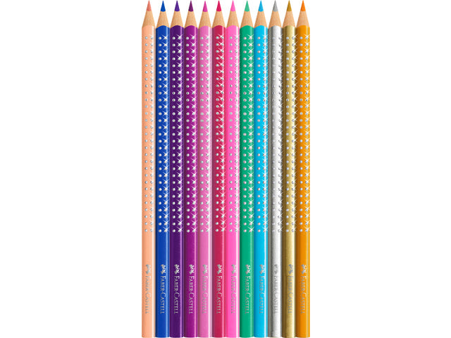 Kleurpotloden Faber-Castell Sparkle in rosa Blik mit 12 Stück